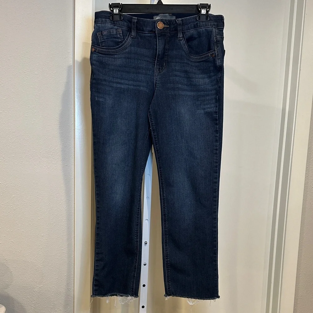 Democracy Ab Solution Crop Jeans Dark Wash Fray Hem Size 6 Sculpt Stretch - Picture 2 of 10